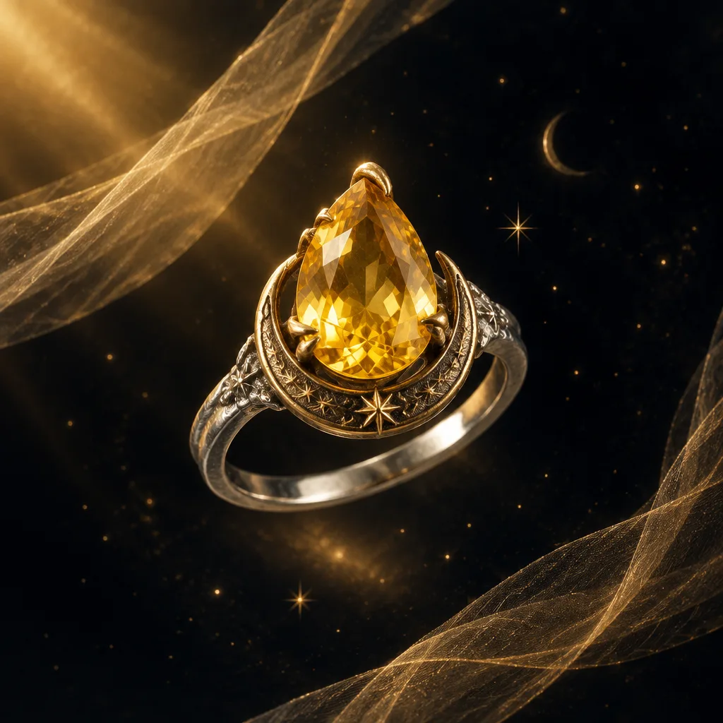 Mushtari-e-Hilal yellow sapphire crescent ring